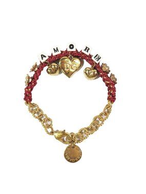 Dolce & Gabbana Amore Heart Chain Bracelet Charm Gold Red